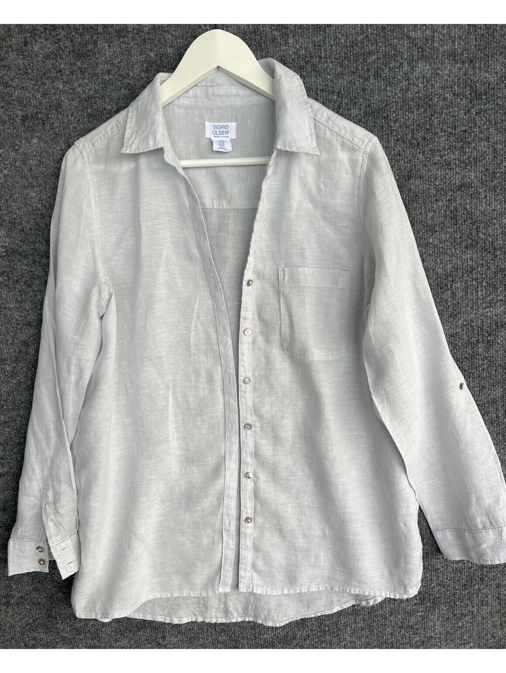 Sigrid Olsen Linen Button Down Shirt Light Blue Long Sleeve Womens M